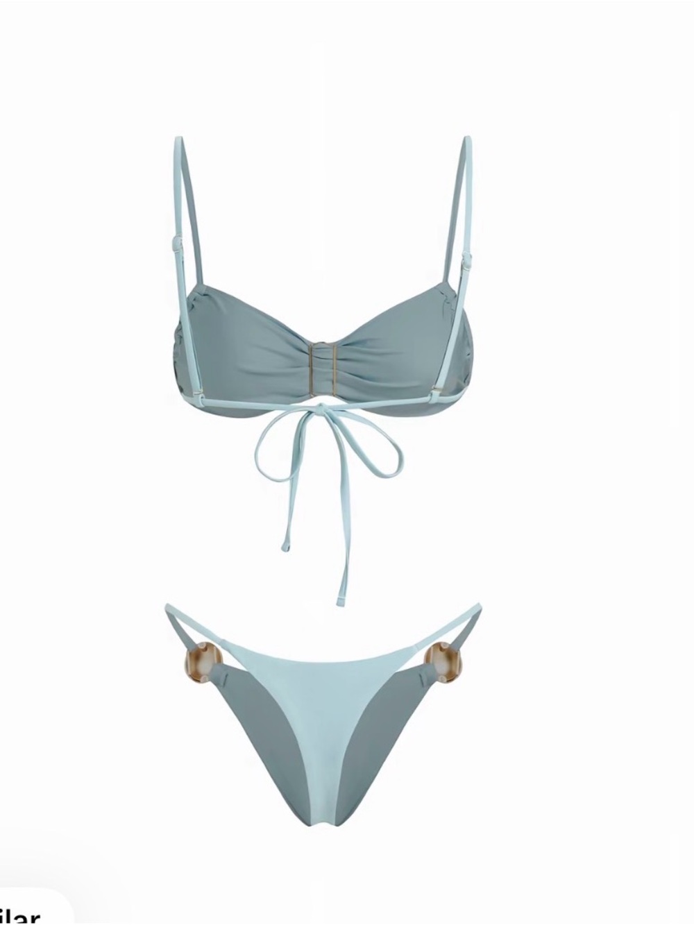 Cider Light Blue thong Bikini Set with Gold Accents - Picture 3 of 3